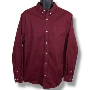 Medium Rank 45 Men’s Burgundy Long Sleeve Button Up Shirt Cotton Blend